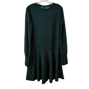 Zara Women's S Green Drop‎ Waist Ruffled Hem Knee Length Dress